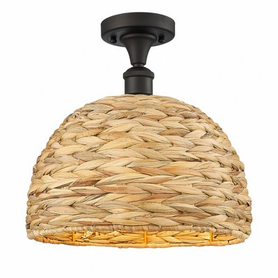 Innovations Lighting Woven Ratan 1 - Light Semi-Flush Mount in  Oiled Brass
