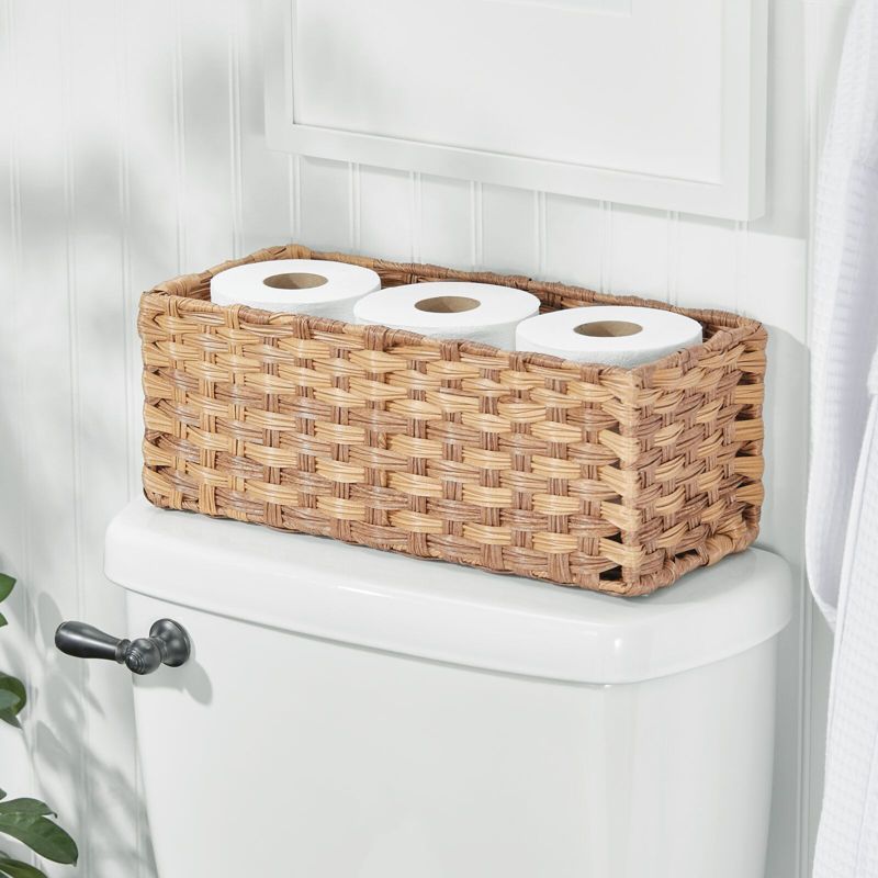 mDesign Small Woven Toilet Tank Bathroom Storage Basket, 2 of 8