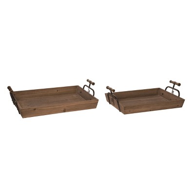 VIP Wood 20 in. Brown Tray with Handle Set of 2