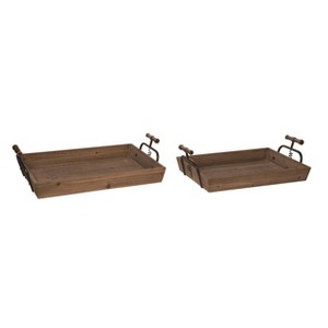 VIP Wood 20 in. Brown Tray with Handle Set of 2 - 1 of 2