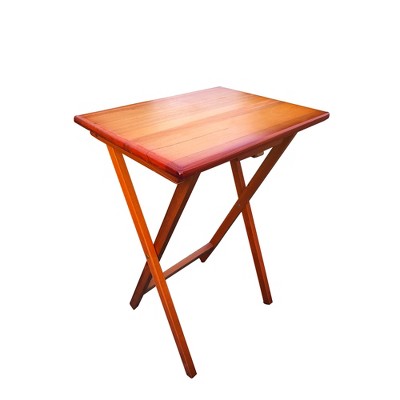 Vynxaria Folding Tables - 4-Piece Snack Tray Set with Storage Rack, Honey Finish