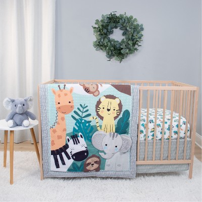 The Peanutshell Wild Kingdom/Safari Adventures Crib Bedding Set and Stuffie Plush Toy - 4 Piece Set