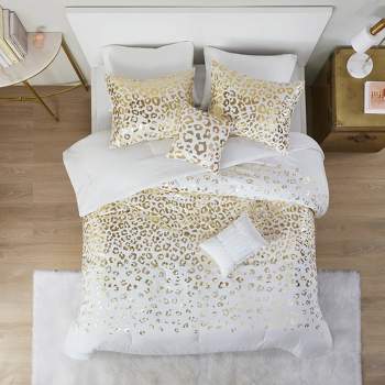 Kendra Metallic Printed Comforter Set Ivory/Gold
