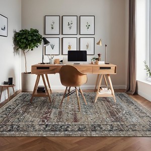 Machien Washable Area Rugs Vintage Printed Accent Carpet Non Slip Low Pile Indoor Mat Oriental Distressed Throw Rugs for Bedroom - 1 of 4