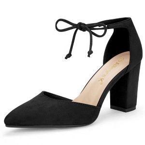 Allegra K Women's Ankle Tie Point Toe High Block Heel Dress Pumps - 1 of 4