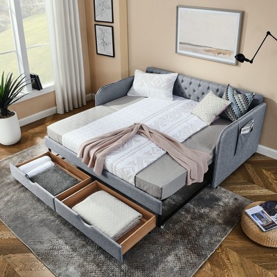 NicBex 80.5" Daybed with Storage Twin Size Day Bed with Trundle and 2 Spacious Drawers for Bedrooms and Living Rooms