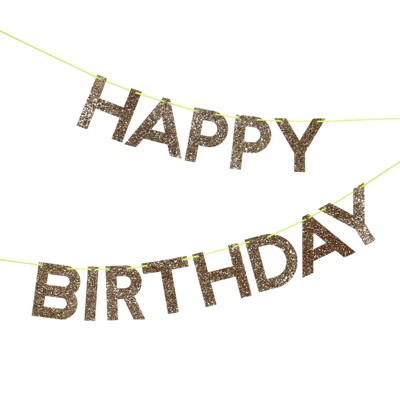 Meri Meri – Gold Glitter Happy Birthday Banner – Party Decorations and Accessories - 8'