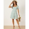 Allegra K Women's Summer Tiered Floral Square Neck Puff Sleeve Tie Back Flowy Mini Dress - 4 of 4