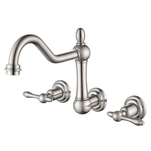 Sumerain Wall Mount Bathtub Faucet Brushed Nickel Tub Filler, 8 Inches Center 2 Handle Tub Filler - 1 of 4