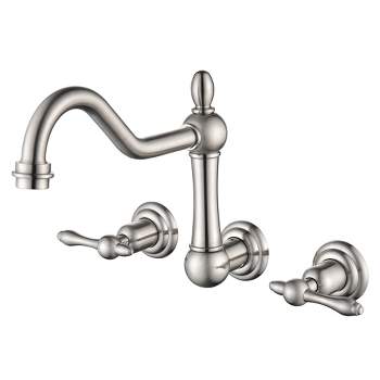 Sumerain Wall Mount Bathtub Faucet Brushed Nickel Tub Filler, 8 Inches Center 2 Handle Tub Filler