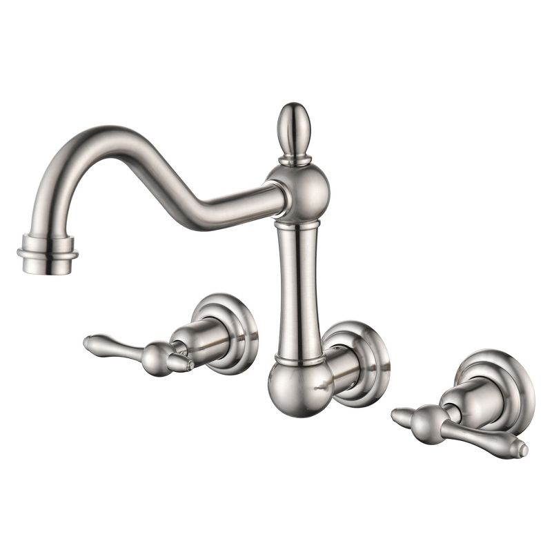 Sumerain Wall Mount Bathtub Faucet Brushed Nickel Tub Filler, 8 Inches Center 2 Handle Tub Filler, 1 of 14
