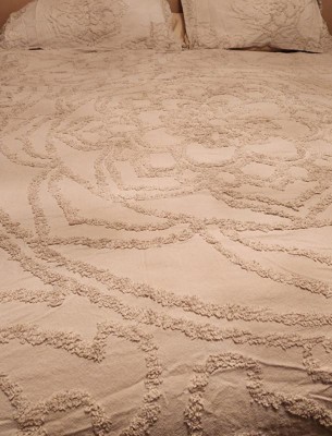 3-Piece Tufted Cotton Chenille Medallion Comforter Set Off-White King/Cal King