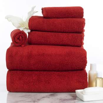 Hastings Home Cotton Zero Twist 6-Piece Towel Set - Burgundy