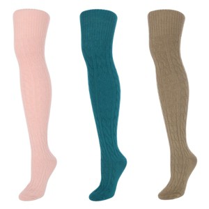 CTM Women's Cable Knit Over-The-Knee Soft Socks (3 Pairs) - 1 of 4