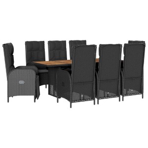 vidaXL 9 Piece Patio Dining Set with Cushions Poly Rattan - Black With Footrest 8 Items - 1 of 4