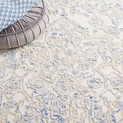 Ivory and Blue Hand-Tufted Wool Area Rug, 3' x 5'