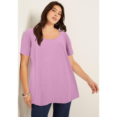 June + Vie by Roaman's Women's Plus Size Short-Sleeve Swing One + Only Tunic