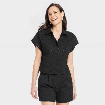 Women's Slim Fit Short Sleeve V-neck T-shirt - A New Day™ Black Xs : Target