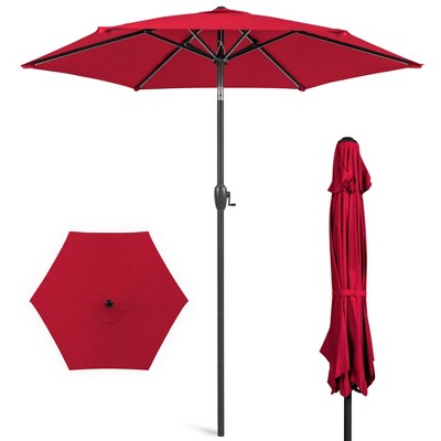 7.5ft Red Polyester Outdoor Market Patio Umbrella with Steel Frame