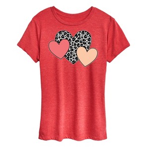 Women's - Instant Message - Snow Leopard Colored Hearts Short Sleeve Graphic T-Shirt - 1 of 4