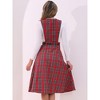 INSPIRE CHIC Women's Plaid Square Neck Belted Sleeveless A-Line Pinafore Dress - 3 of 4