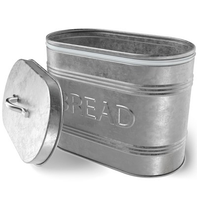 Amici Home Rustic Kitchen Galvanized Metal Storage Bread Bin with Handled Lid, Airtight Seal, Food Safe, Raised Ribbed Pattern, 288 oz.