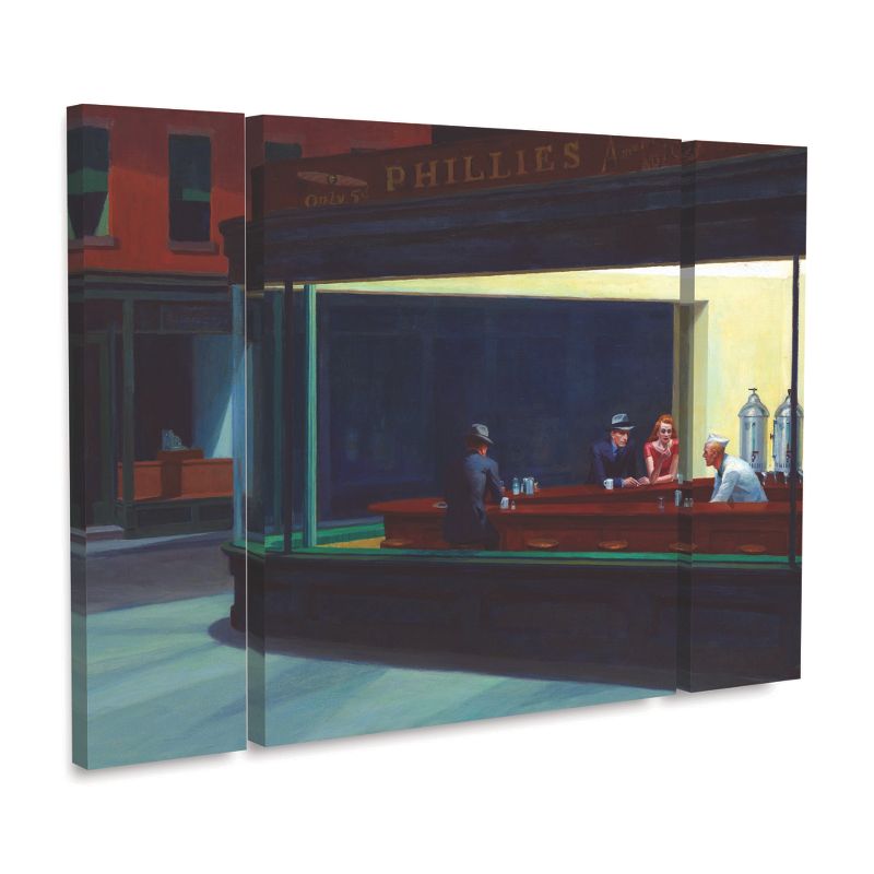 Trademark Fine Art -Edward Hopper 'Nighthawks' Multi Panel Art Set Large 3 Piece, 1 of 4
