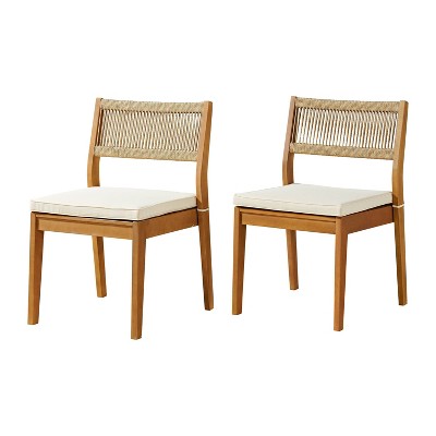 Barton Natural Eucalyptus Wood Stackable Dining Chairs with Cushions - Set of 2