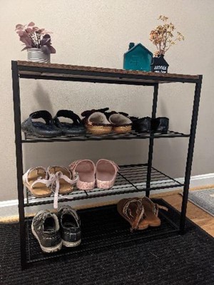 5 Tier Shoe Rack Black Metal With Natural Wood - Brightroom™ : Target