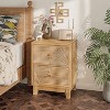 JIONJOY 2-Drawer Nightstand with Handcrafted Ring Pattern,Boho Bedside Table for Farmhouse & Mid-Century Decor-Natural - 3 of 4