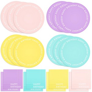 Hachikiko Colorful Birthday Party Plates and Napkins Set, Macaron Color Purple Blue Pink Yellow Pastel Disposable Paper Tableware Rainbow Decorations - 1 of 4