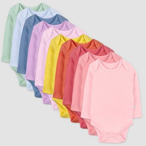 HonestBaby Baby Organic Cotton Short Sleeve T-Shirt Multi-Packs, 10-Pack Rainbow Gems Pinks, 6-9 Months