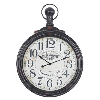39"x28" Wooden Pocket Watch Style Wall Clock Brown - Olivia & May