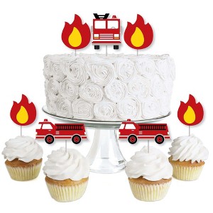 Big Dot of Happiness Fired Up Fire Truck - Dessert Cupcake Toppers - Firefighter Firetruck Baby Shower or Birthday Party Clear Treat Picks - Set of 24 - 1 of 4