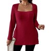Women Plus Size Top Fall Lightweight Square Neck Long Sleeve Shirts Side Split Ribbed Knit Sweaters - 4 of 4