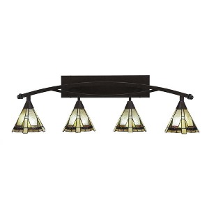 Toltec Lighting Bow 4 - Light Vanity in  Bronze with 7" Zion Art Glass Shade - 1 of 1