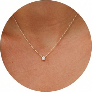 Dainty Choker with Small Round Faux Diamond Pendant, 18 Minimalist Necklace for Women - 1 of 4