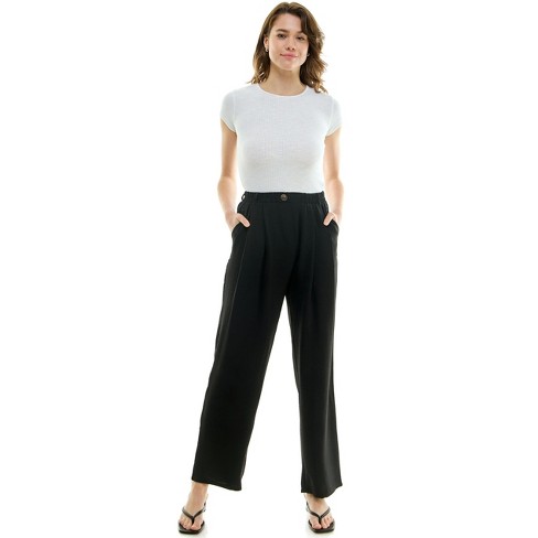 Womens High Waist Pleated Front Dress Pants Straight Leg Full Length Black Small Target