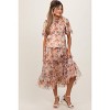 Pinkblush Peach Floral Mesh Smocked Maternity Midi Dress - 2 of 4