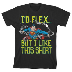 Superman I'd Flex But I Like This Shirt Black T-shirt Toddler Boy to Youth Boy - 1 of 3