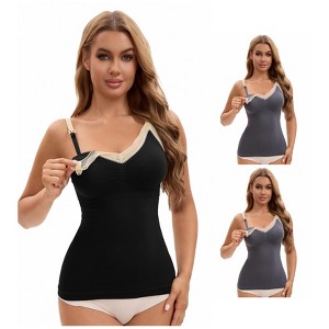 INSPIRE CHIC Women's 3 Pcs Lace V Neck Pregnancy Cami with Built-In Bra Maternity Nursing Tank Top for Breastfeeding - 1 of 4