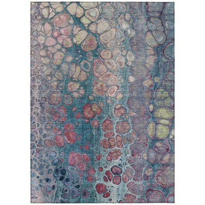 HomeRoots 10' X 14' Teal Blue And Plum Abstract Washable Indoor Outdoor Area Rug