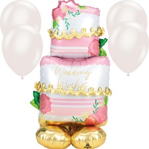LoonBalloon 52 Inch Wedding Cake Air-Fill Balloon with 4 Latex Balloons – Elegant & Festive Wedding Balloon Set - 1 of 3