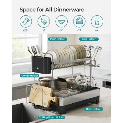 Stainless Steel 2-Tier Dish Drying Rack with Utensil Cup