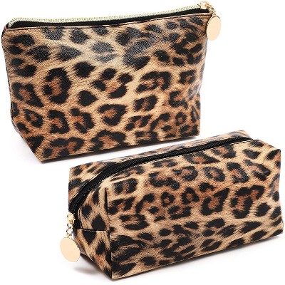 2-Pack Small Leopard Print Travel Cosmetic Makeup Bag, Jewelry Pouch Toiletry Organizer For Women