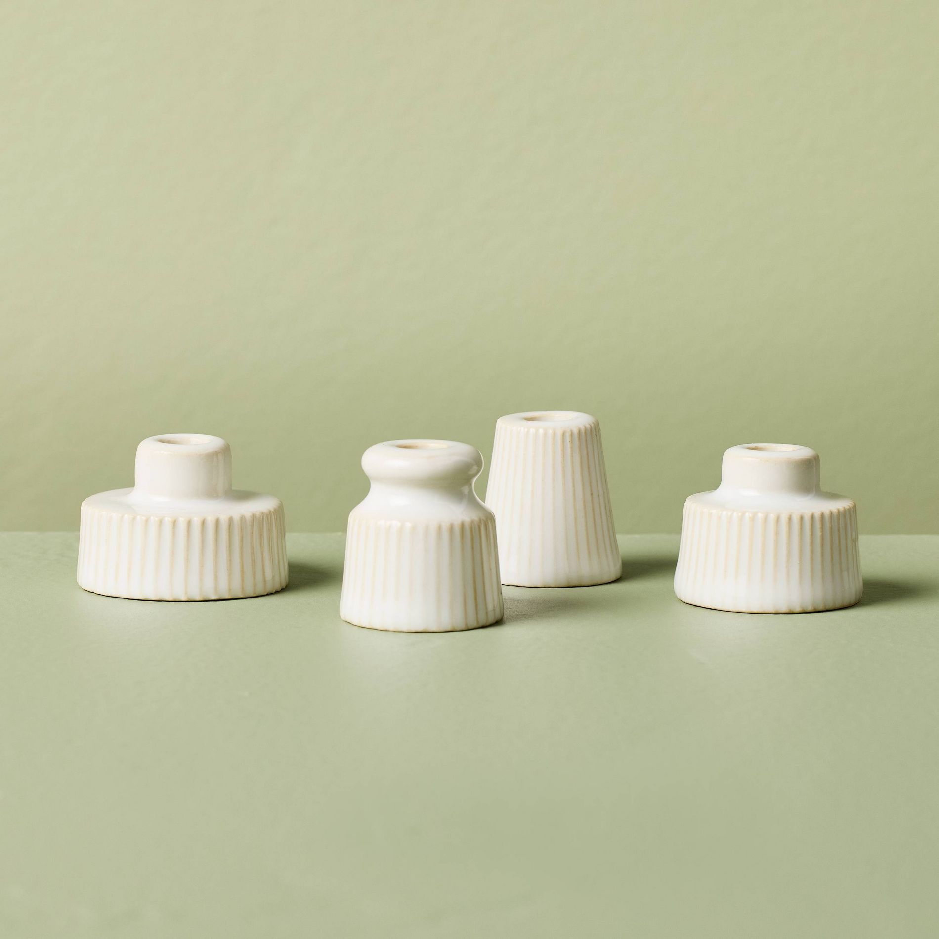 4pc Mini Ceramic Taper Candle Holders Sour Cream - Hearth & Hand™ with Magnolia