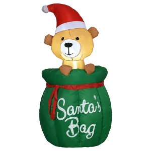 HOMCOM 4.5 ft. Christmas Inflatable Bear In Santa Claus Toy Bag, Outdoor Blow-Up Holiday Yard Decoration with LED Lights Display - 1 of 4