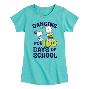 Girls' - Peanuts - Dancing For 100 Days Of School Fitted Short Sleeve Graphic T-Shirt - 1 of 4