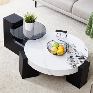 Modern Coffee Tables Set of 2, Coffee Table with Detachable Nightstand, Accent Center Table with Glass Top Side Table for Bedroom Office - 1 of 4