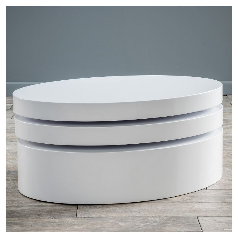 Carson Small Oval Rotatable Coffee Table Glossy White - Christopher Knight Home, 3 of 6